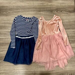 Cat & Jack Girls 4T (4/5) Navy Striped and Pink Velvet tulling Kids Dress Set